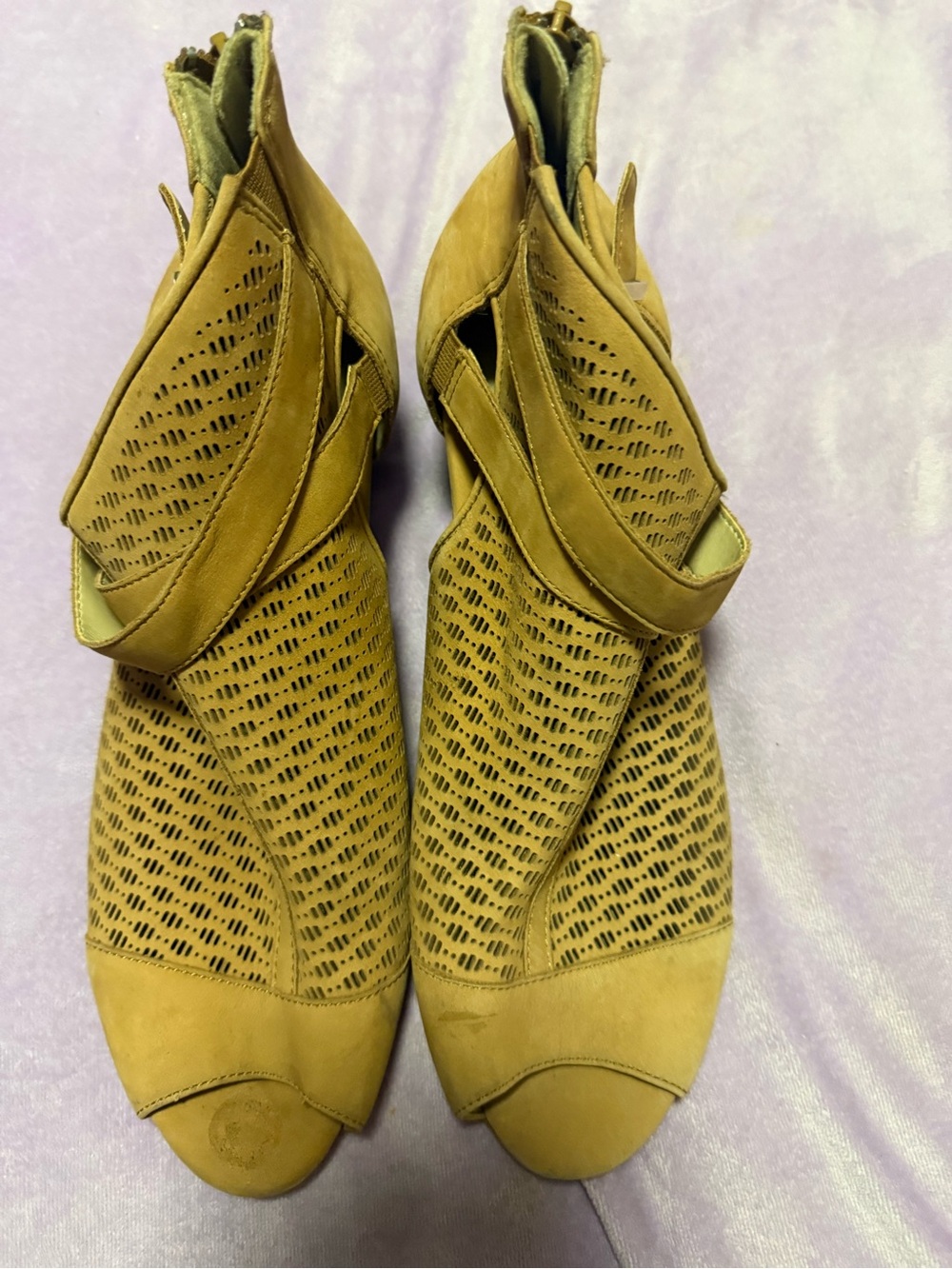 Earth Women’s Tan Perforated Open Toe Ankle Booties Chunky Heel